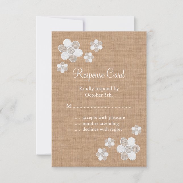 Flores de encaje en Burlap RSVP (Anverso)
