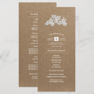Flores de Encaje Programas de Boda en Papel Kraf