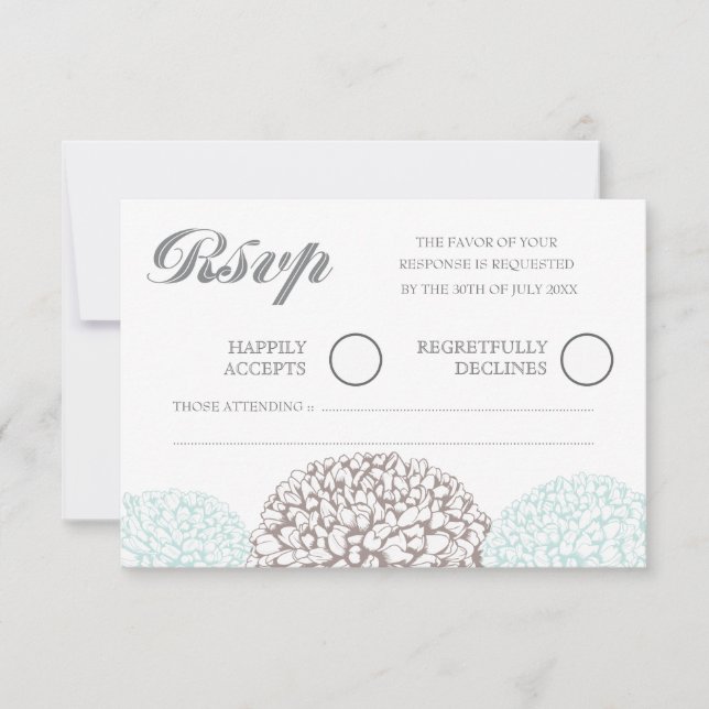 Flores de época Aqua Blue Wedding RSVP (Anverso)