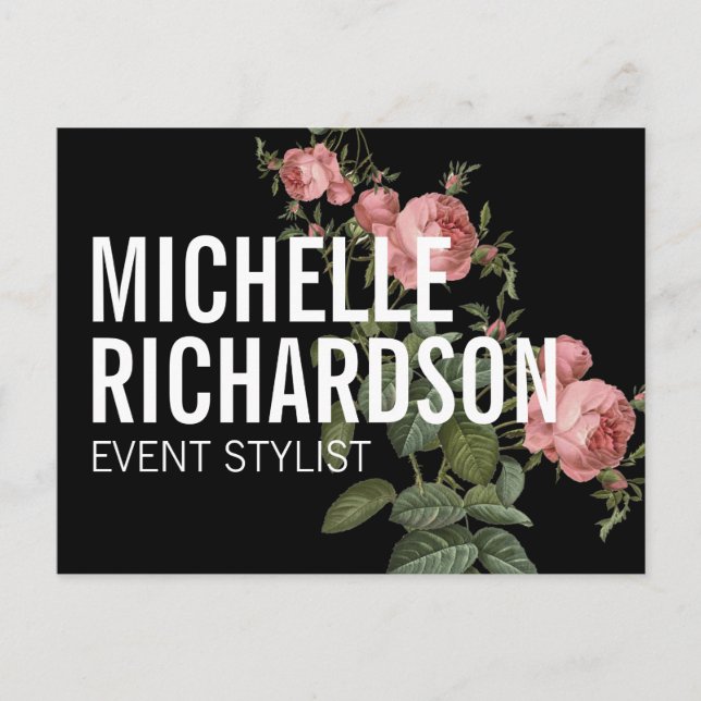 Flores de época texto negrita en postal negra (Anverso)