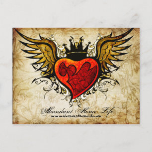 Flores de época y postal de tatuaje del corazón al
