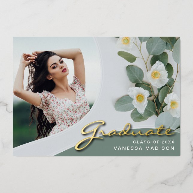 Flores de Escritura Elegante | Tarjeta de Graduaci (Anverso)