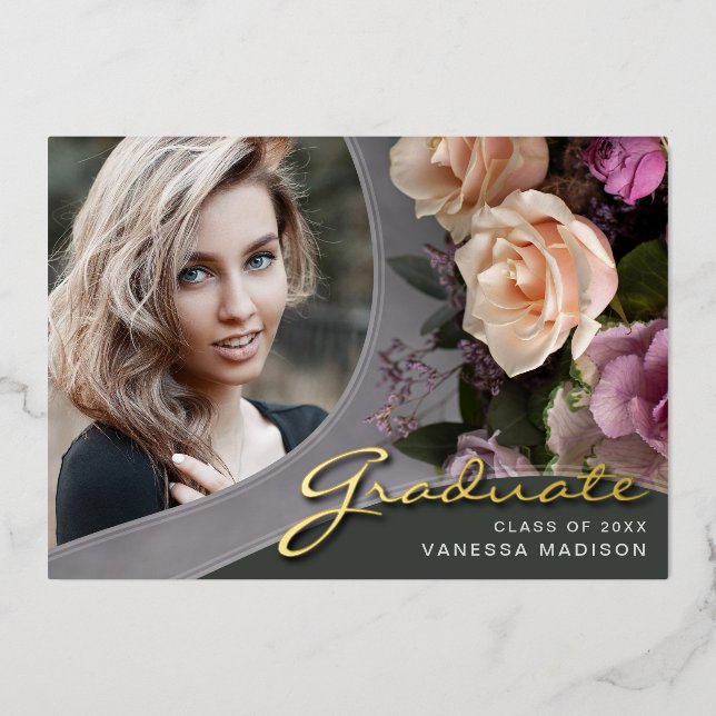 Flores de Escritura Elegante | Tarjeta de Graduaci (Anverso)