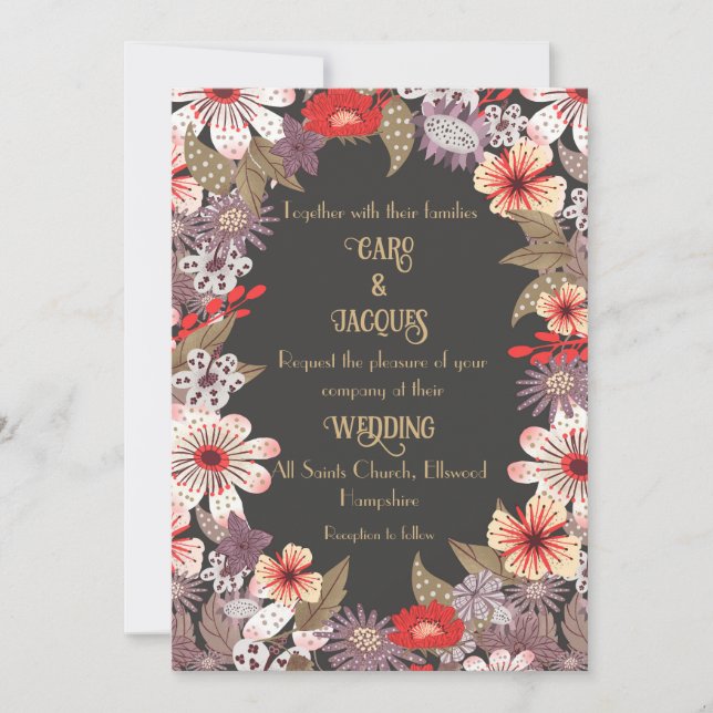 Flores de fantasía - Invitación de boda (Anverso)