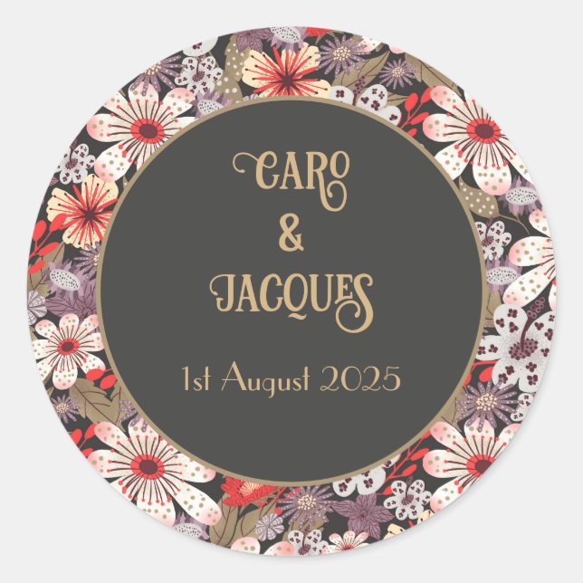 Flores de fantasía - pegatina de invitación boda (Anverso)