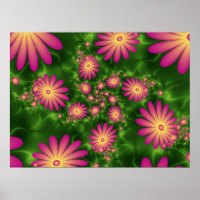Flores de fantasía rosa arte fractal abstracto mod