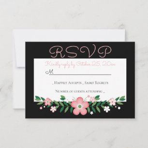 Flores de fiesta de boda RSVP rosa floral negro