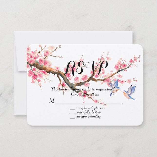 Flores de flores de cerezo y aves RSVP (Anverso)