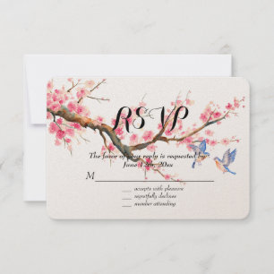 Flores de flores de cerezo y aves RSVP