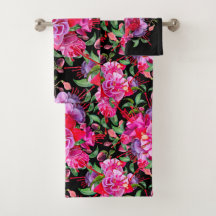 Flores de fucsia acuarela rosa y negro