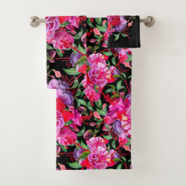 Flores de fucsia acuarela rosa y negro