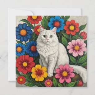 Flores de gato blanco y de arte folclórico