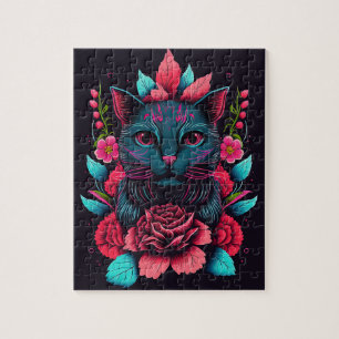 FLORES DE GATO NEGRO FLORES FANTASY JIGSAW PUZZLE