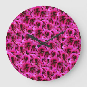 Flores de geranio magenta, reloj de pared grande