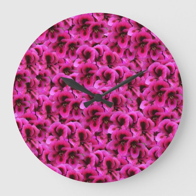 Flores de geranio magenta, reloj de pared grande (Anverso)