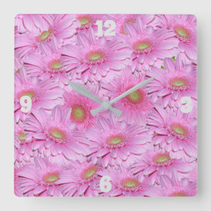 Flores de Gerbera rosa, reloj de pared cuadrado