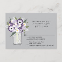Flores de gris morado Mason Jar | RSVP de boda