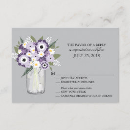 Flores de gris morado Mason Jar | RSVP de boda