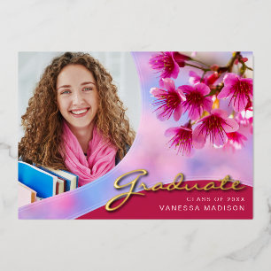 Flores de guiones elegantes Tarjeta Grad fotográ