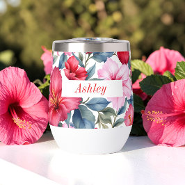 Flores de Hibisco Acuarela Rosa Rojo