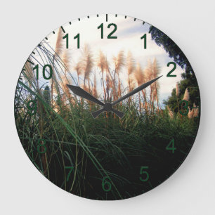 Flores de hierba de pampas blancas, reloj de pared