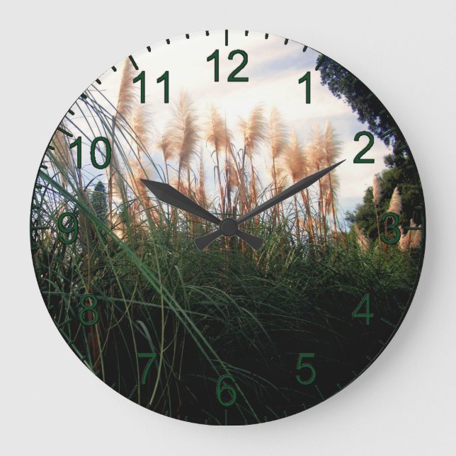 Flores de hierba de pampas blancas, reloj de pared (Anverso)