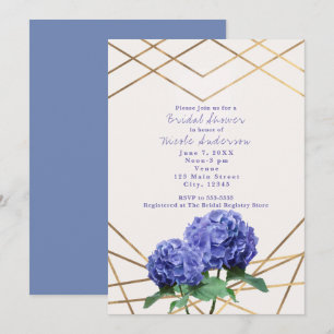 Flores de Hortensia y Líneas Doradas Invitaciones