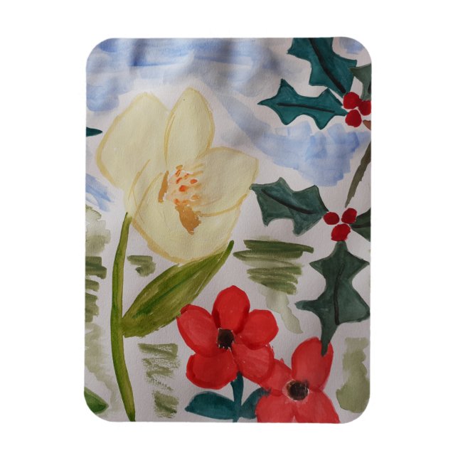 Flores de invierno y imán Holly (Vertical)