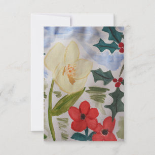 Flores de invierno y tarjeta plana holly