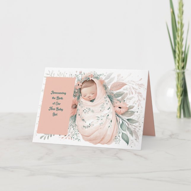 Flores de Invitación de Chica de recién nacido (Anverso)