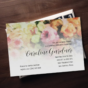 Flores de invitación de cumpleaños en papel acuare