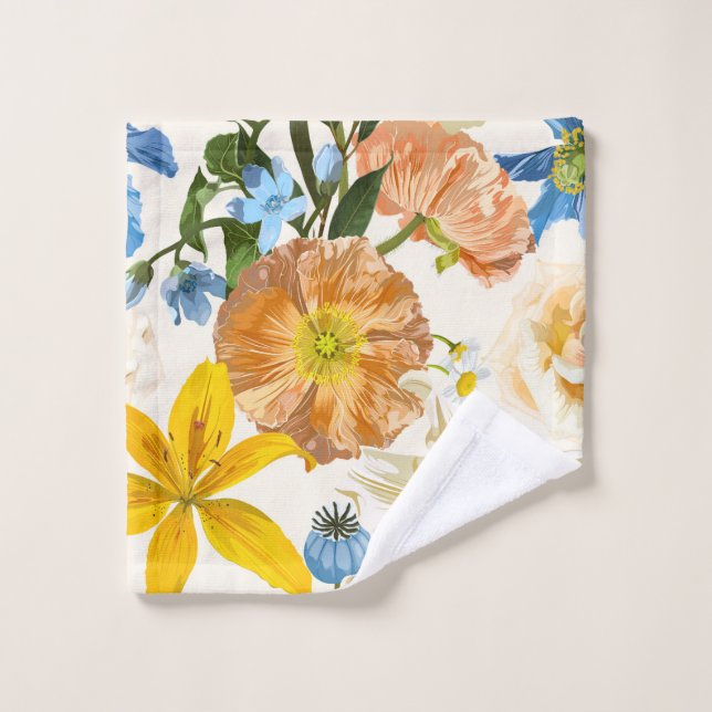 Flores de jardín. Alirio mágico, margarita, amapol (Toallita)