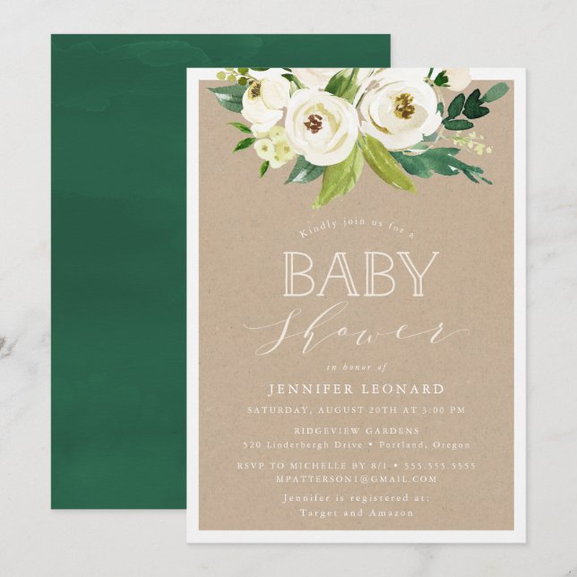 Flores de Jardín Rústico | Invitación de Baby Show (Anverso / Reverso)