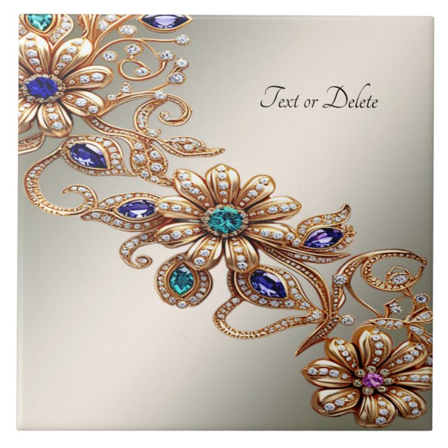 Flores de joyería de oro elegante baldosas de cerá (Frente)