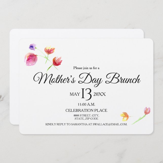 Flores de la acuarela, invitación del brunch del (Anverso / Reverso)