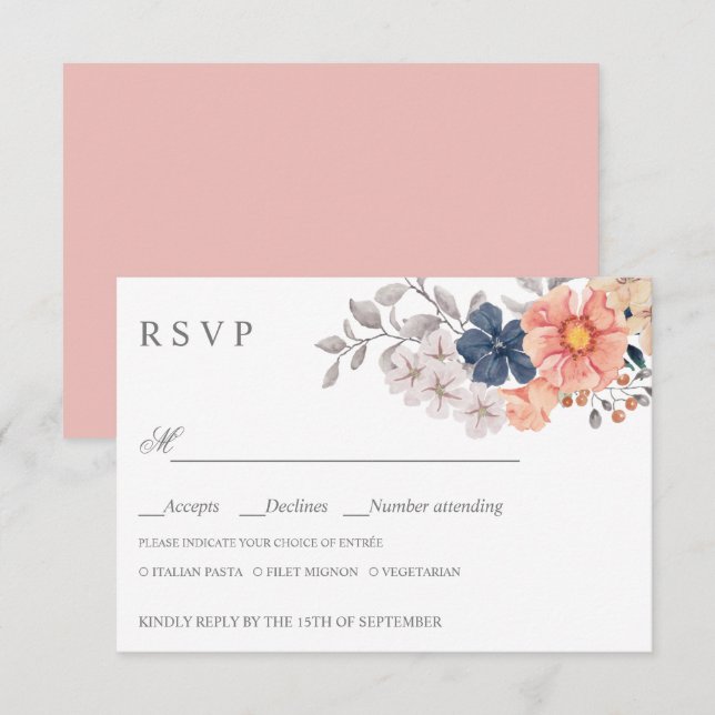 Flores de la Marina de Coral BODA RSVP COMO ELECCI (Anverso / Reverso)
