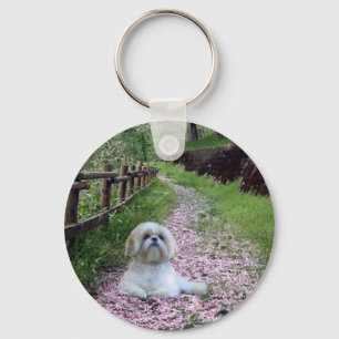 Flores de la púrpura del llavero de Shih Tzu