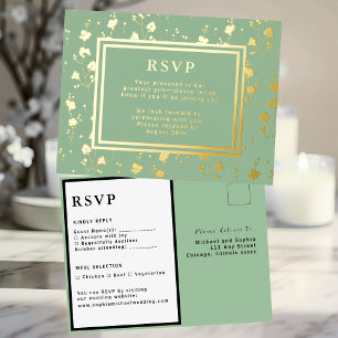 Flores de la tarjeta de respuesta Boda RSVP Green 
