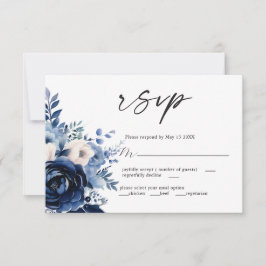 Flores de la tarjeta RSVP de la boda azul