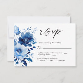 Flores de la tarjeta RSVP de la boda azul