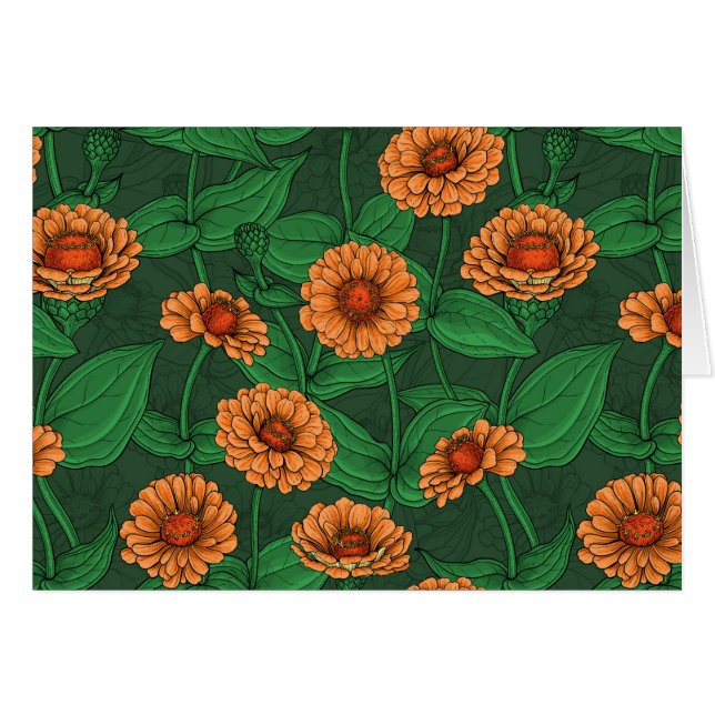 flores de la zinnia naranja, hojas verdes sobre ve (Anverso (Horizontal))
