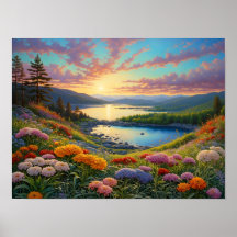 Flores de lago de montaña coloridas arte
