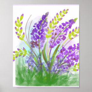 Flores de lavanda Arte Impreso en Acuarela Botán