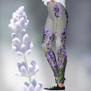Flores de lavanda Botánico floral Leggings grises