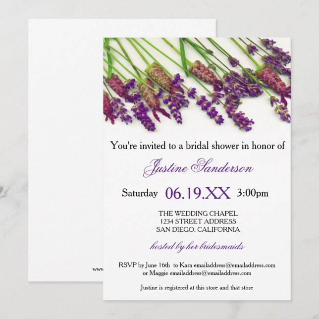 Flores de lavanda - Invitación a la ducha de novia (Anverso / Reverso)