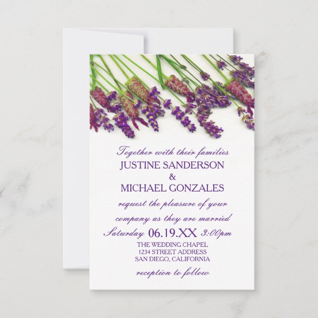 Flores de Lavanda - Invitación de Boda 3X5 (Anverso)