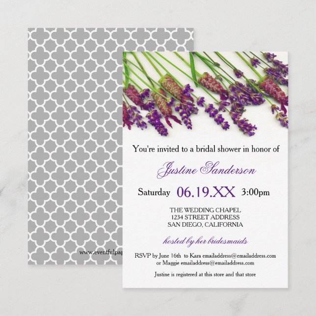 Flores de lavanda - Invitación para ducha de novia (Anverso / Reverso)