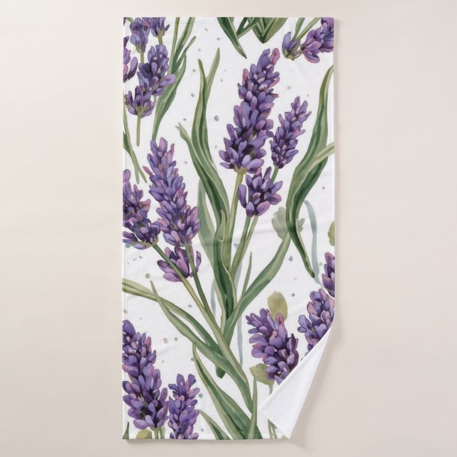 Flores de lavanda púrpura Botánico acuarela (Toalla de baño)