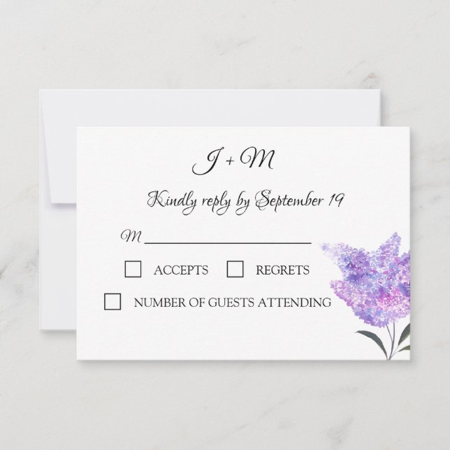 Flores de Lila Acuarela Elegante RSVP de Boda (Anverso)