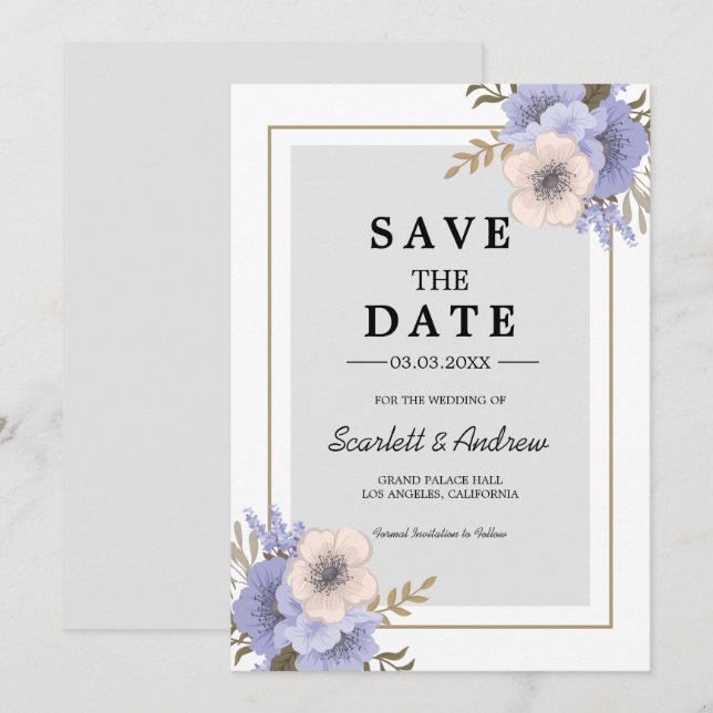 Flores de Lilac y Beige ahorran la invitación a la (Anverso / Reverso)
